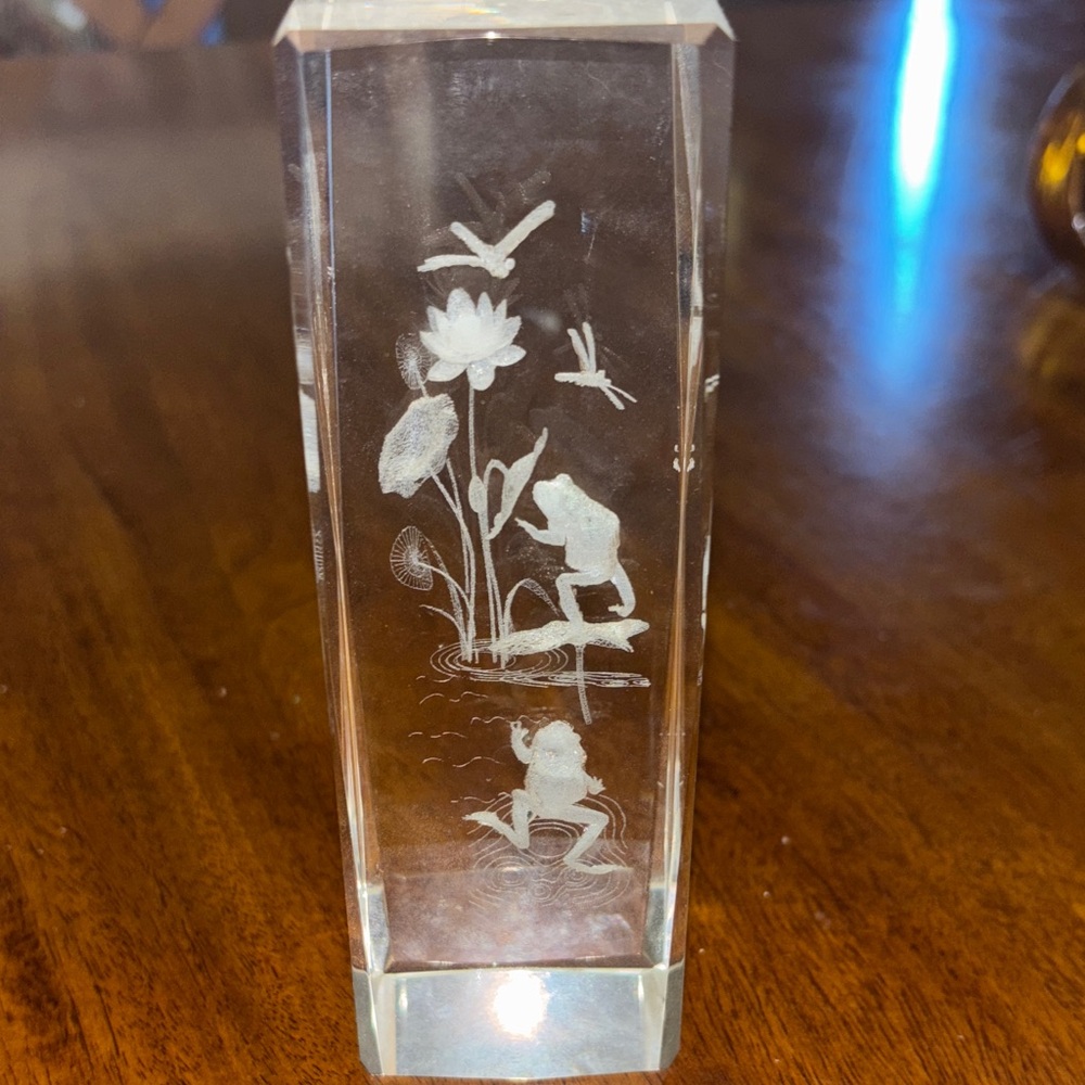 Frog Etched Solid Glass Block